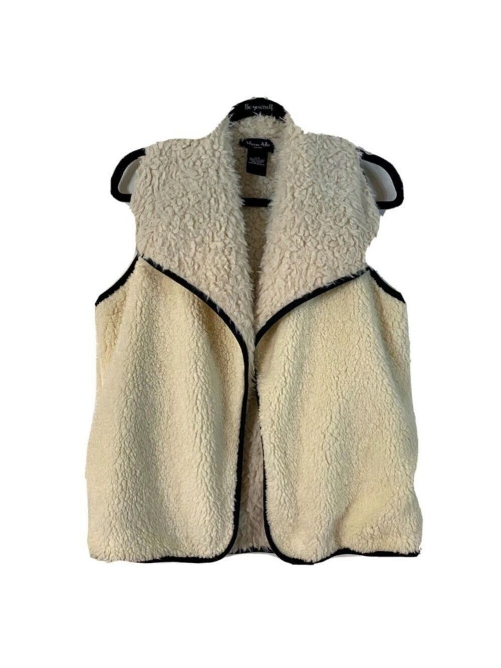 Marcus Adler Fuzzy Furry Cozy Plush Polyester Vest One Size Cream Black Trim